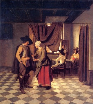 ピーテル・デ・ホーホ Painting - 「Paying the Hostess」ジャンル ピーター・デ・ホーホ